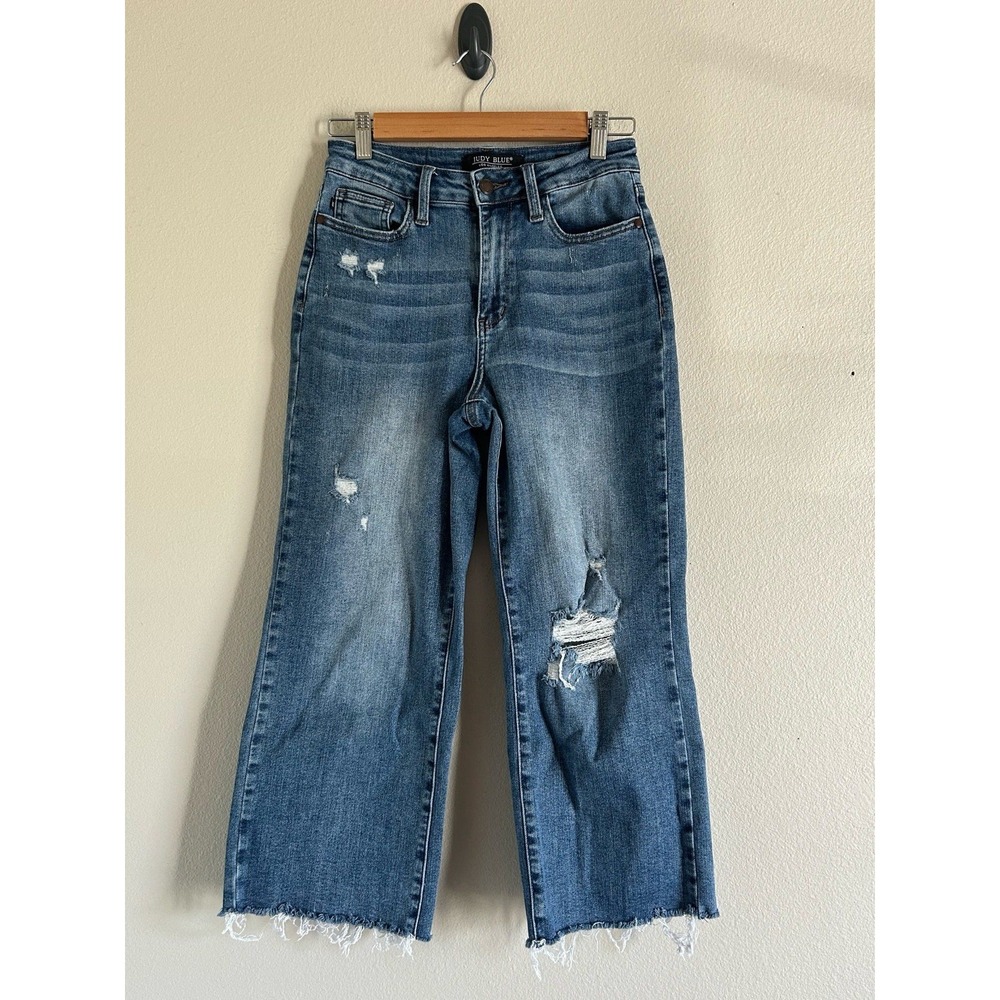 Judy Blue High Rise Medium Wash  Cropped Wide Leg Jeans 1/25 - Picture 2 of 8